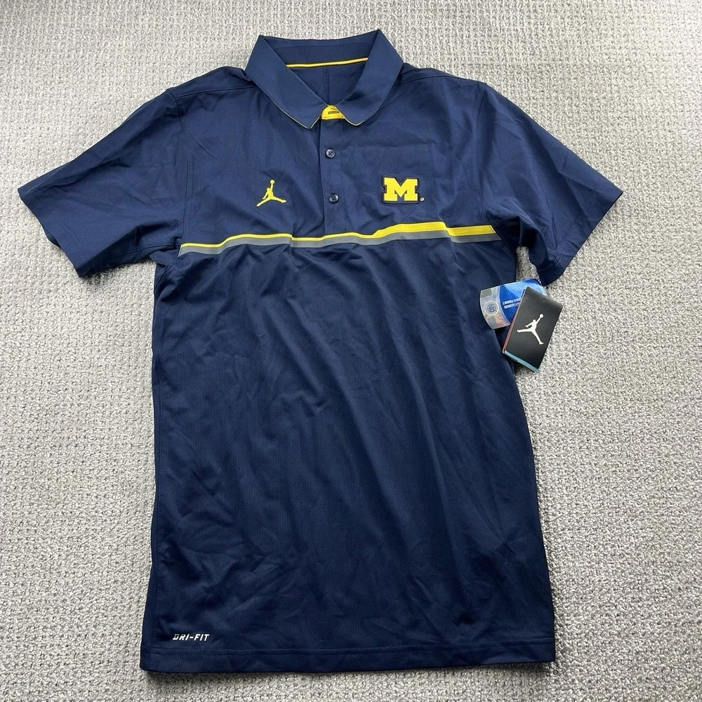 Nike Jordan Michigan Wolverines Elite Polo Shirt Mens Small Navy Jumpman NWT